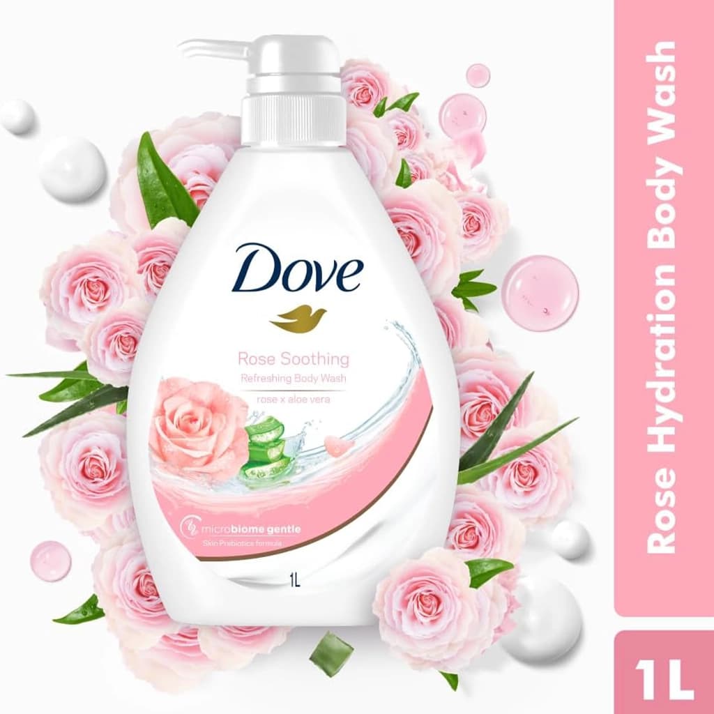 شامپو بدن داو Dove مدل Rose Soothing با عصاره گل رز و آلوئهورا حجم 1 لیتری — تصویر ۵