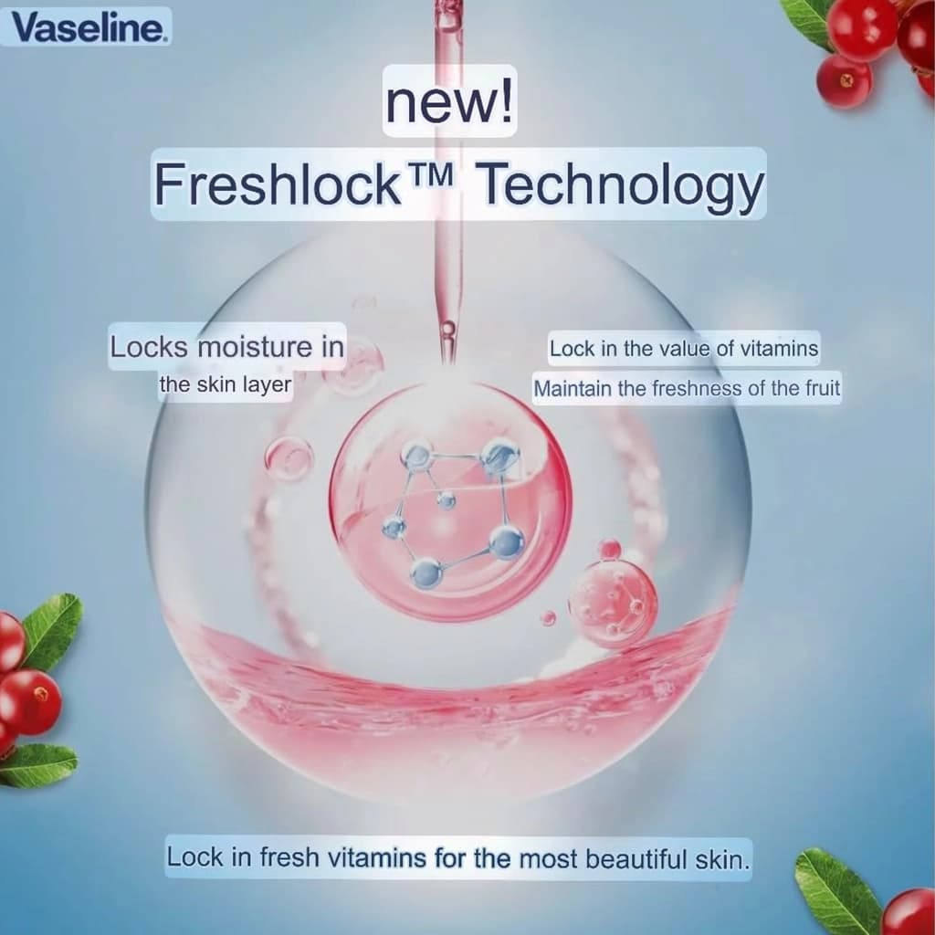 لوسیون بدن وازلین ذغال اخته Healthy Bright Superfood Freshlock Cranberry حجم 320 میلی‌لیتر — تصویر ۱۰