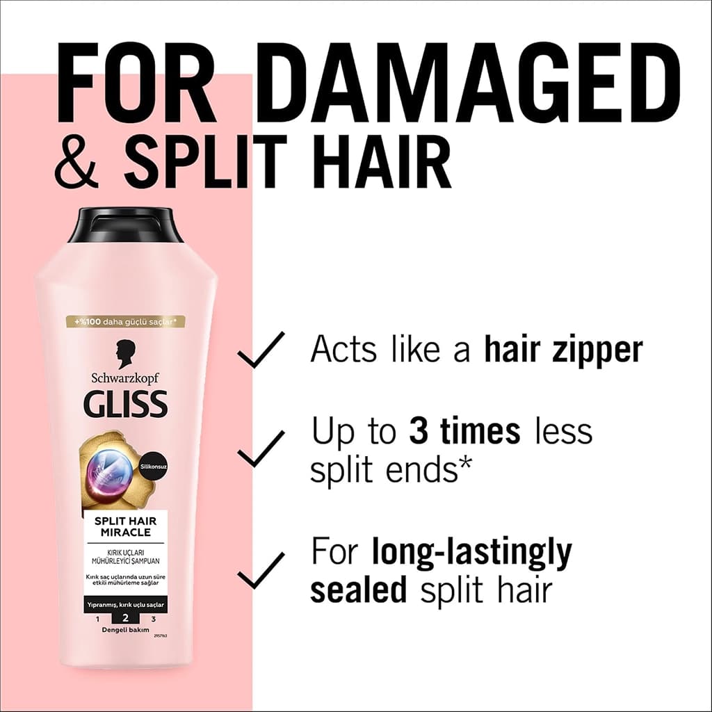 شامپو گلیس مدل اسپلیت هیر میراکل (Split Hair Miracle) | مناسب موهای موخوره‌دار و آسیب‌دیده — تصویر ۵