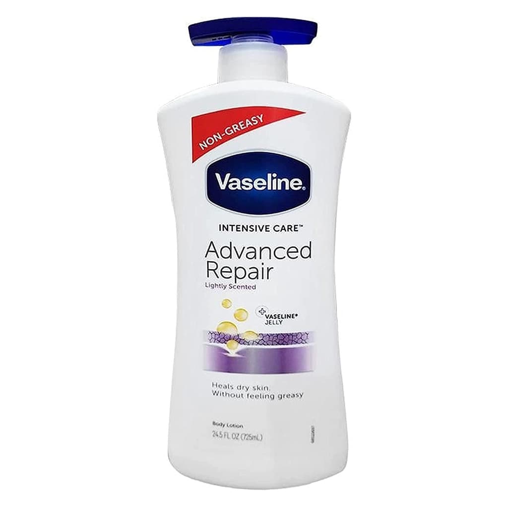 لوسیون بدن وازلین مدل ترمیم‌کننده و آبرسان قوی پوست خشک Advanced Repair حجم ۷۲۵ میل