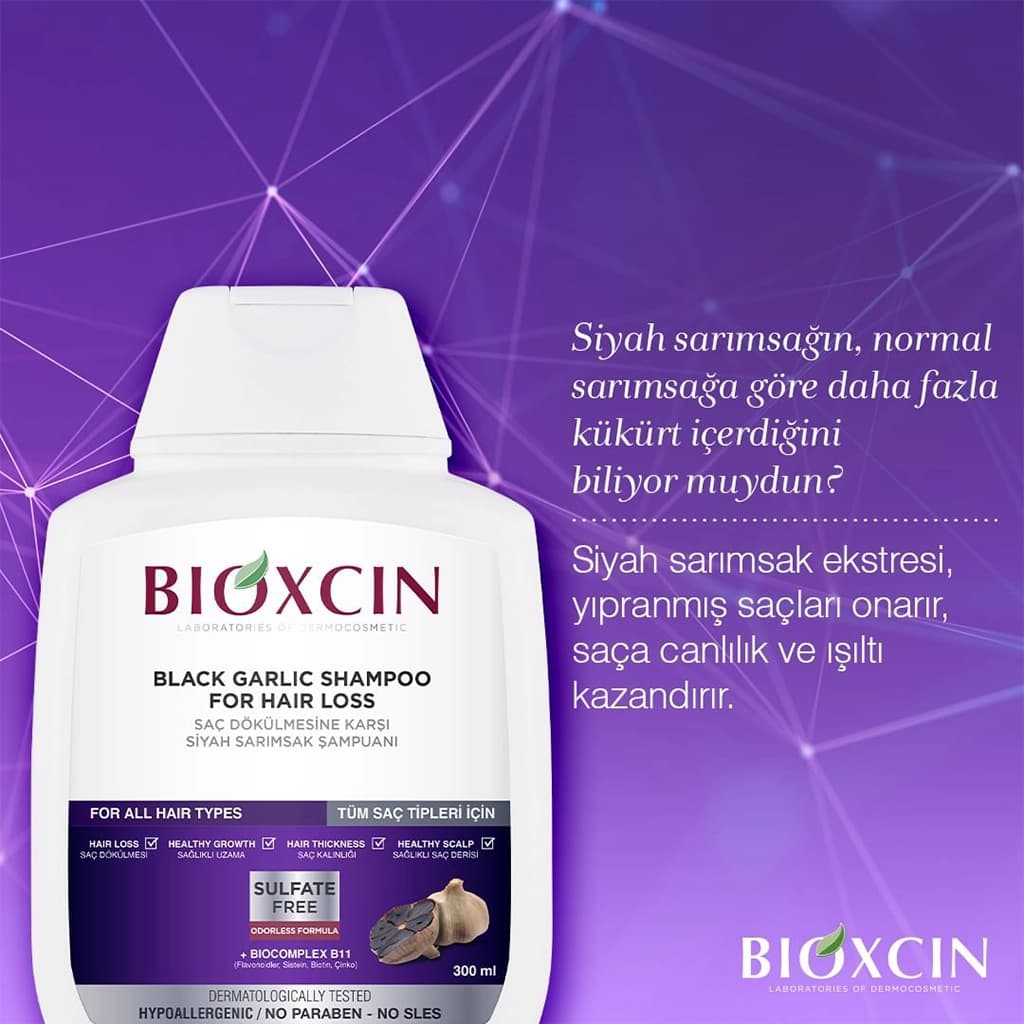 شامپو سیر سیاه بیوکسین ضد ریزش مو Bioxcin Black Garlic Shampoo for Hair Loss — تصویر ۷
