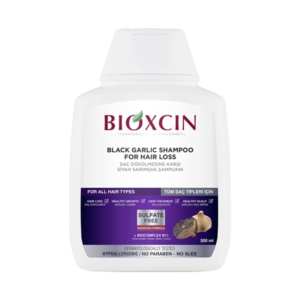 شامپو سیر سیاه بیوکسین ضد ریزش مو Bioxcin Black Garlic Shampoo for Hair Loss — تصویر ۵