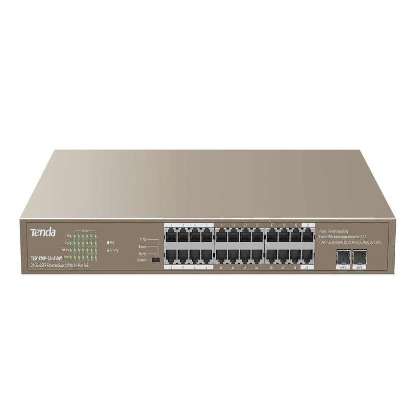 سوئیچ شبکه 24 پورت تندا Tenda POE Switch TEG1126P-24-410W — تصویر ۲