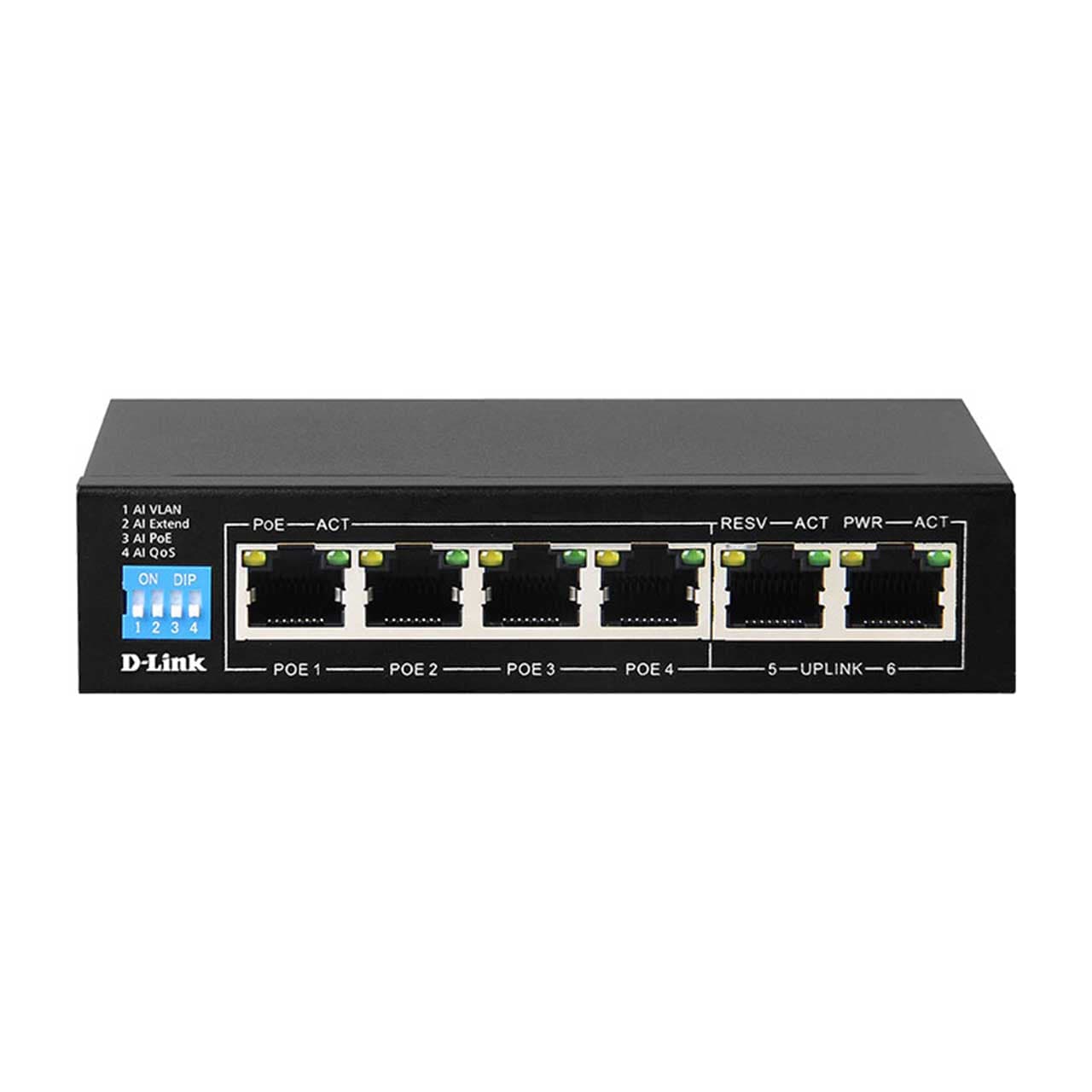 سوییچ شبکه 6 پورت POE دی لینک D-Link Switch DES-F1006P-E