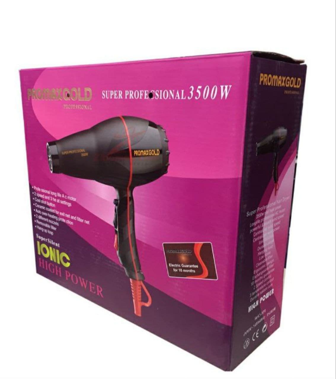 سشوار حرفه ای پرومکس گلد 3500 وات مدل REF.5729 — تصویر ۳