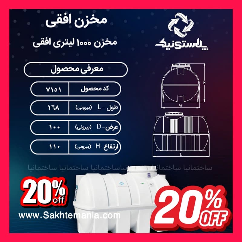 منبع 1000 لیتری سه‌لایه پلاستونیک افقی | قیمت خرید ارزانترین مخزن آب 1000 لیتری پلاستونیک- نمایندگی تهران کرج دماوند — تصویر ۲