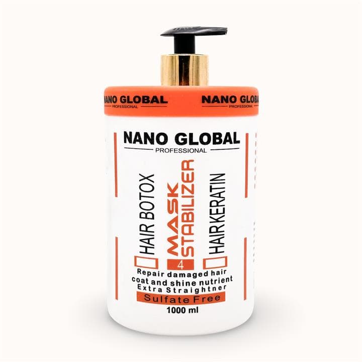ماسک مو فاقد سولفات تثبیت کننده نانو گلوبال Nano Global مدل سفید مخصوص موهای کراتین شده Nano Global Stabilizer حجم 1000 میل