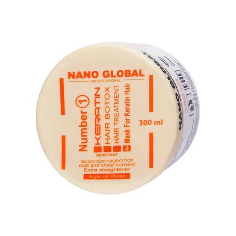 ماسک مو فاقد سولفات تثبیت کننده نانو گلوبال Nano Global مدل سفید مخصوص موهای کراتین شده Nano Global Stabilizer حجم 300 میل — تصویر ۹