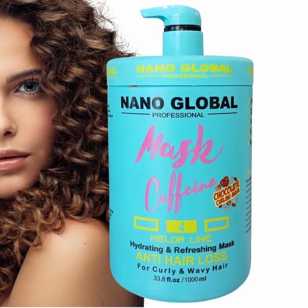 ماسک مو ضد ریزش ، آبرسان و حالت دهنده مخصوص موهای فر نانو گلوبال آبی Nano Global حجم 1000 میل — تصویر ۹