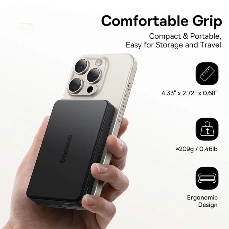 پاوربانک وایرلس 22.5 وات 10000 بیسوس Baseus EnerFill FM12 Qi2 Magnetic Power Bank E00285 — تصویر ۸