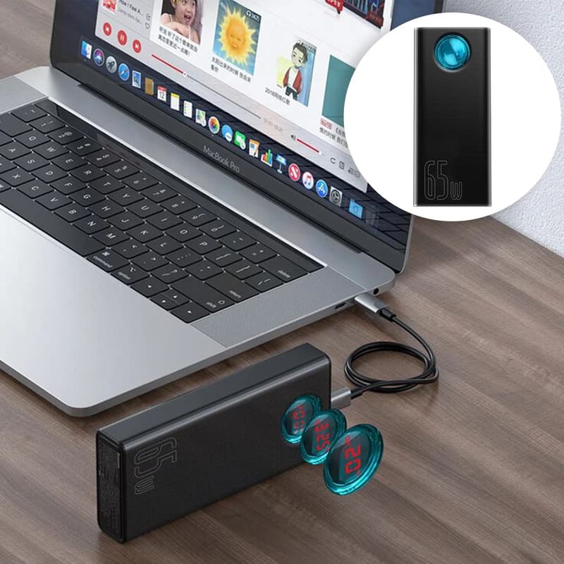 پاوربانک 65 وات بیسوس مدل Amblight PPLG-A01 ظرفیت 30000 میلی‌ آمپر ساعت — تصویر ۱۱