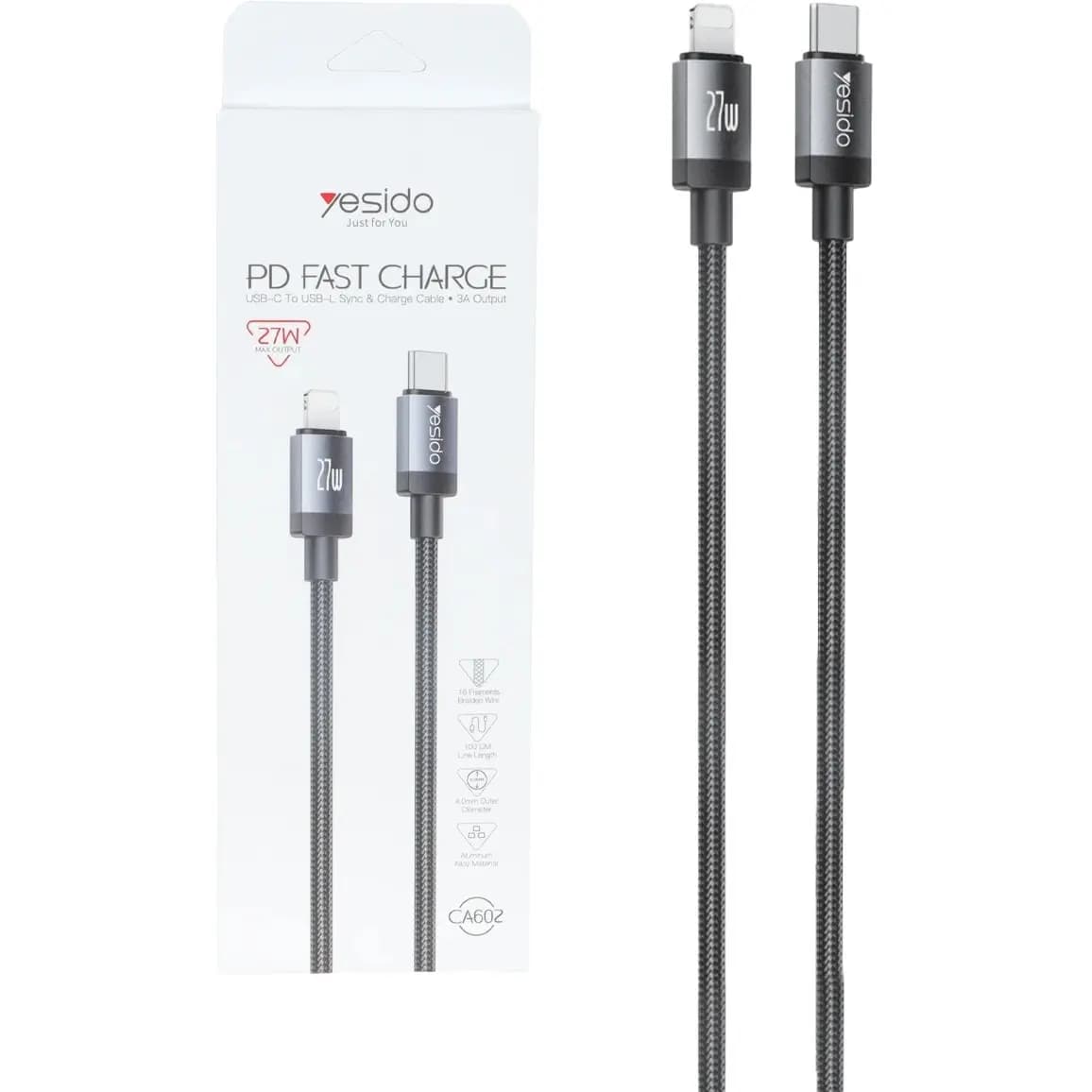 کابل شارژ فست Yesido Type-C To Lightning مدل CA602 27W
