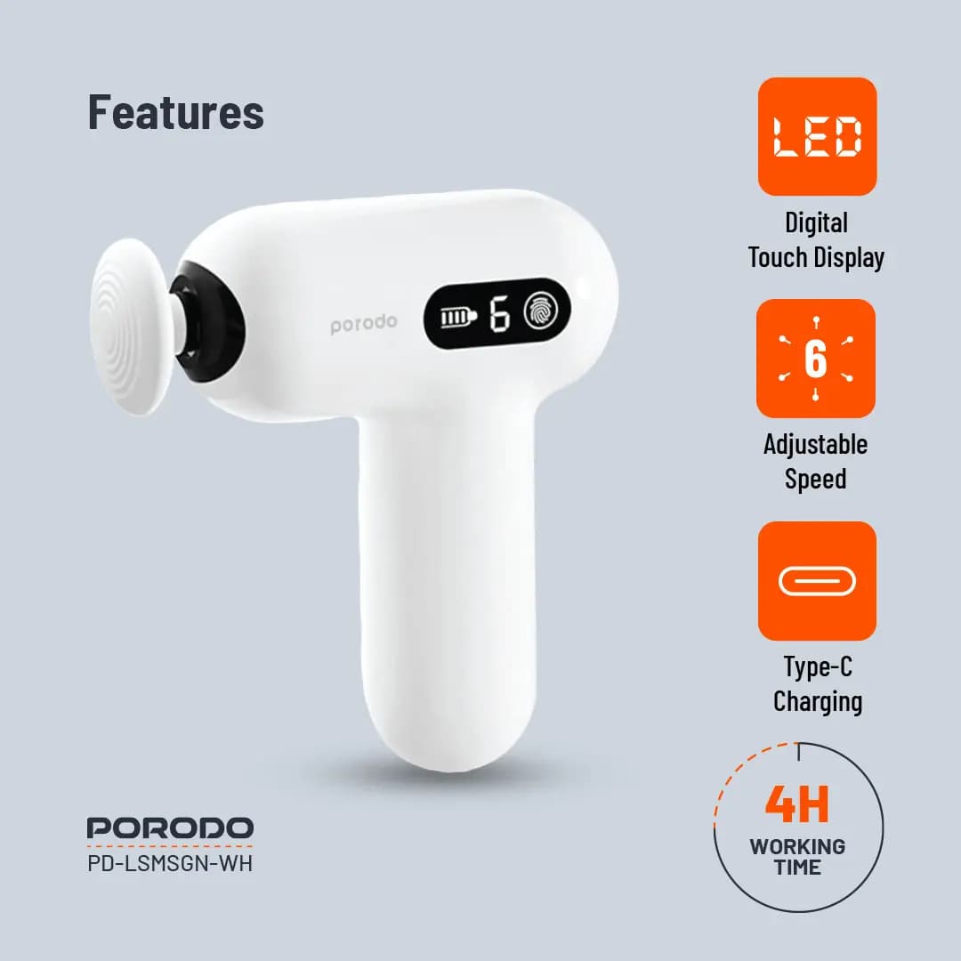 ماساژور تفنگی پرودو مدل Porodo Lifestyle Active Precision Massager PD-LSMSGN-WH — تصویر ۴