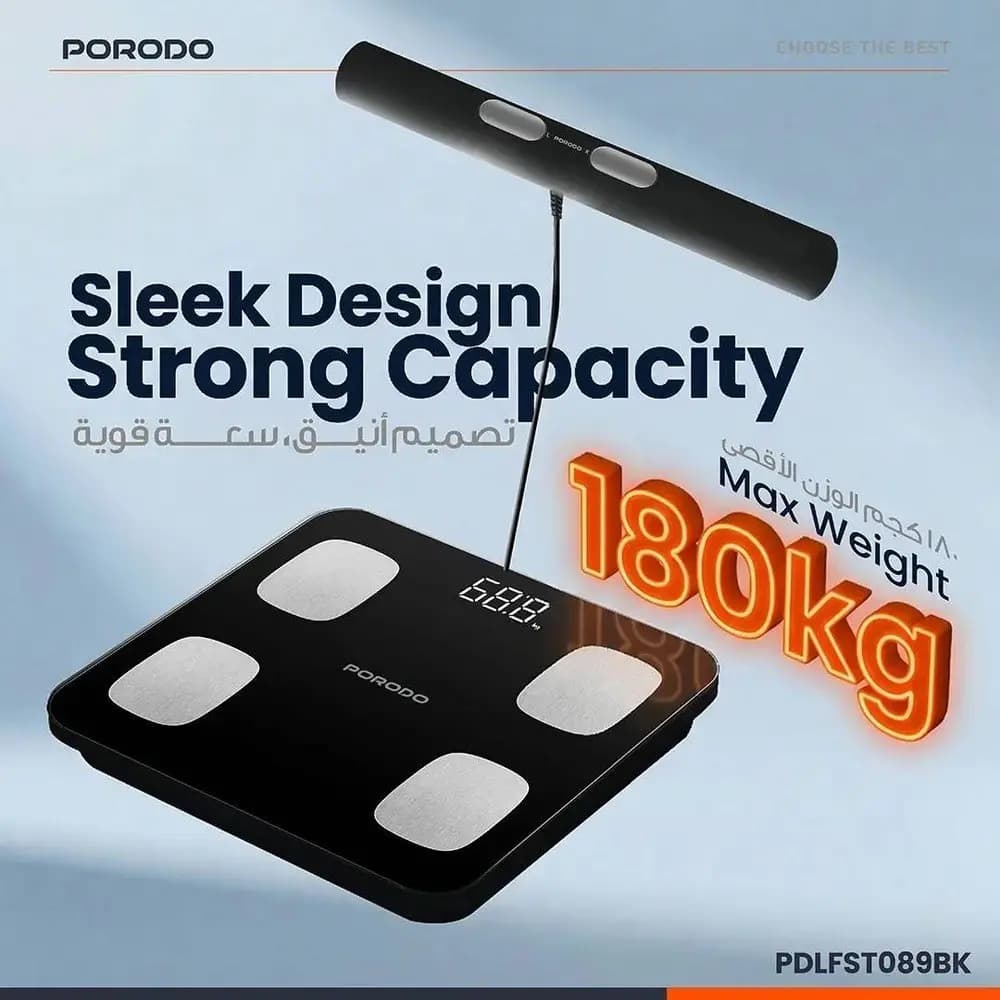 ترازو و آنالیزور هوشمند بدن Porodo مدل PDLFST089BK — تصویر ۴