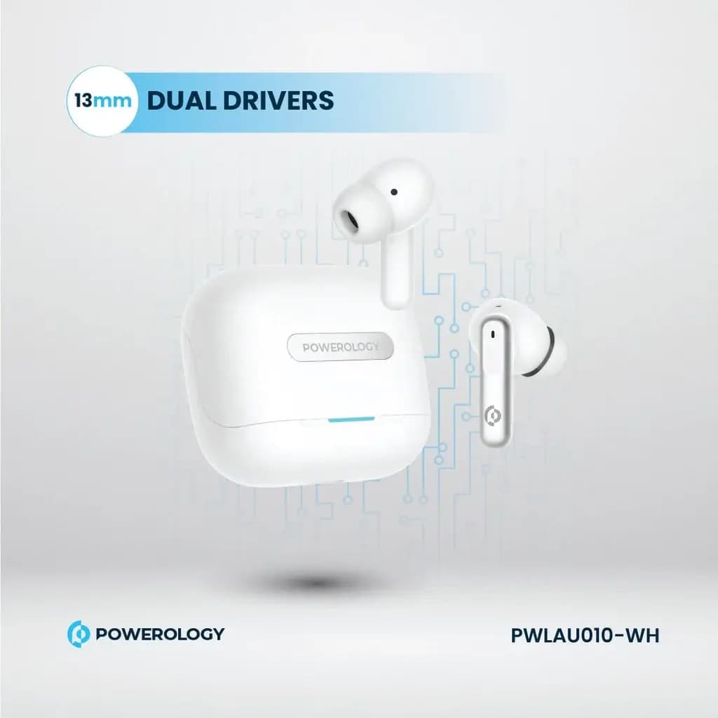 هندزفری بلوتوثی پاورولوژی مدل Powerology 6 Mic Hybrid ANC + ENC True Wireless Buds PW10 — تصویر ۳