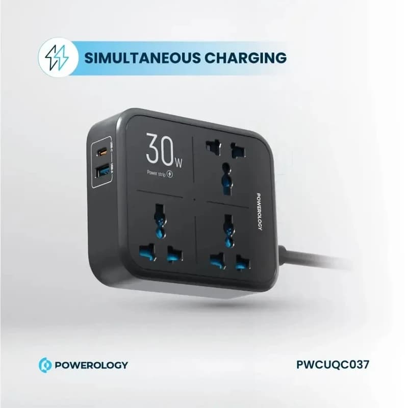 چند راهی و محافظ برق 3250 وات سه سوکت، یک USB و یک تایپ‌سی پاورولوژی PWCUQC037 — تصویر ۶
