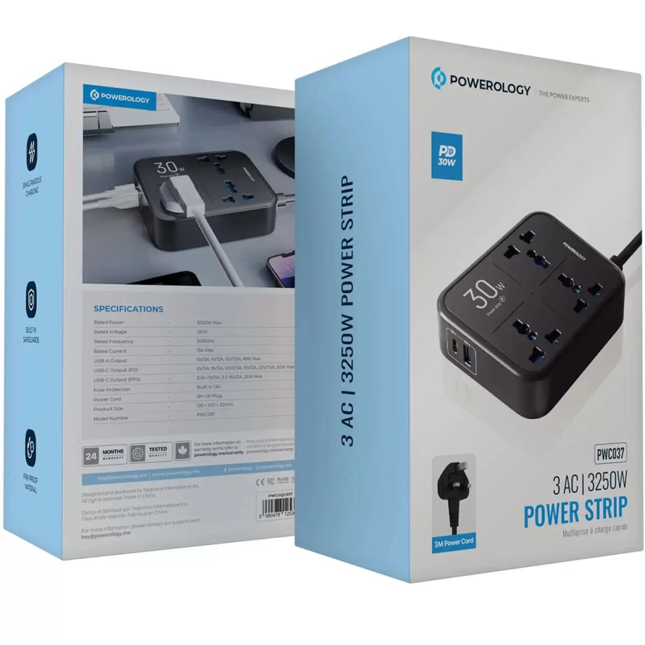 چند راهی و محافظ برق 3250 وات سه سوکت، یک USB و یک تایپ‌سی پاورولوژی PWCUQC037 — تصویر ۵