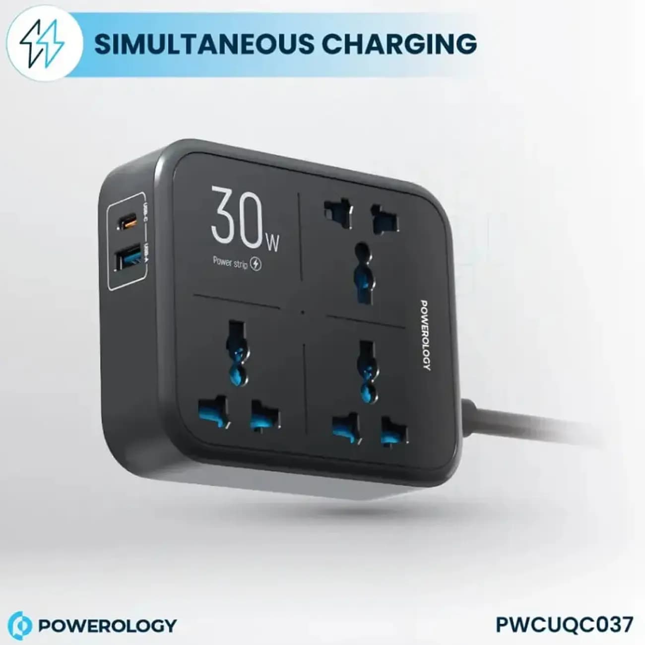چند راهی و محافظ برق 3250 وات سه سوکت، یک USB و یک تایپ‌سی پاورولوژی PWCUQC037 — تصویر ۱۰