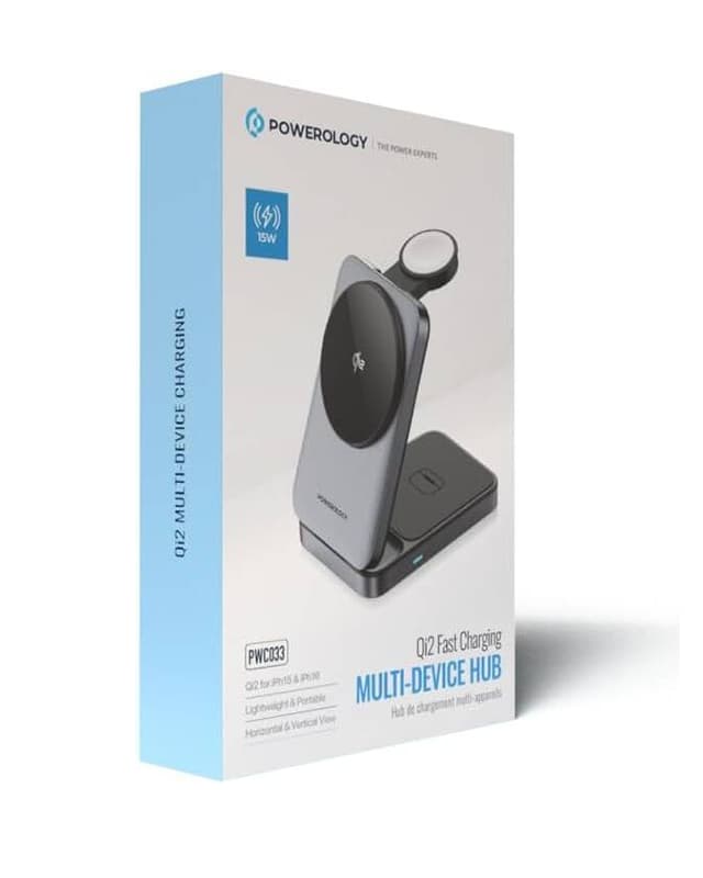 شارژر وایرلس 3 در 1 پاوررولوژی Powerology Qi2 Fast Charging Multi-Device Hub PWCUQC033 — تصویر ۳