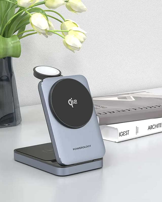 شارژر وایرلس 3 در 1 پاوررولوژی Powerology Qi2 Fast Charging Multi-Device Hub PWCUQC033 — تصویر ۶