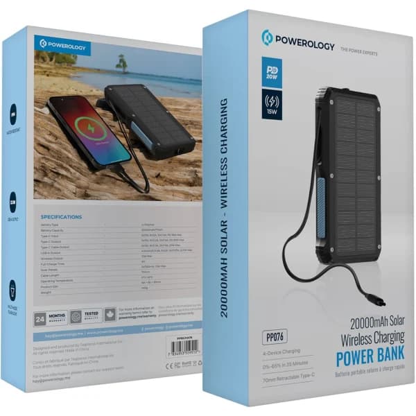 پاوربانک پاورولوژی مدل Powerology 20000mAh Solar Wireless Charging Power Bank PPBCHA76
