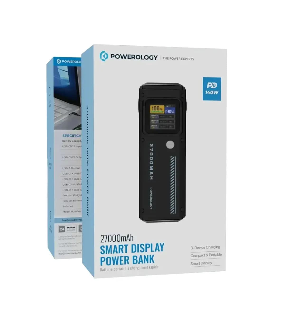 پاوربانک مگ‌سیف 27 هزار پاورولوژی مدل Powerology 27000mAh Smart Display Power Bank PPBCHA83 – رنگ مشکی