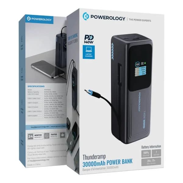 پاوربانک 140 وات پاورولوژی مدل Thunderamp ظرفیت 30000 میلی آمپر ساعت — تصویر ۲