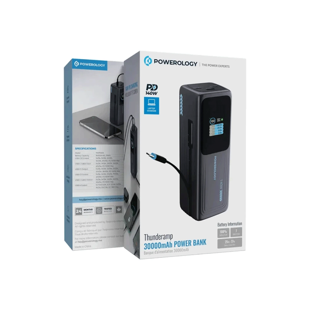 پاوربانک 140 وات پاورولوژی مدل Thunderamp ظرفیت 30000 میلی آمپر ساعت — تصویر ۸