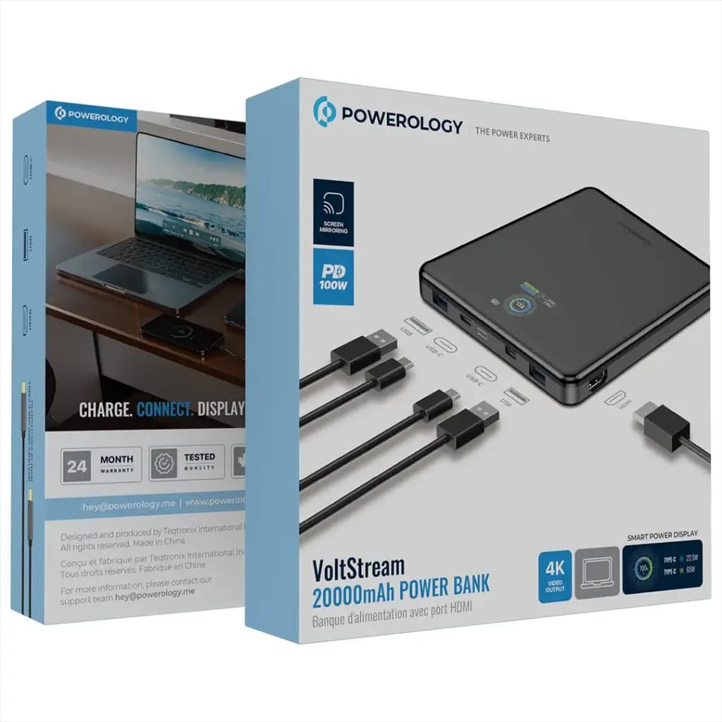 پاوربانک 1100 وات پاورولوجی VoltStream PPBCHA89BK ظرفیت 20000 میلی آمپر ساعت — تصویر ۲