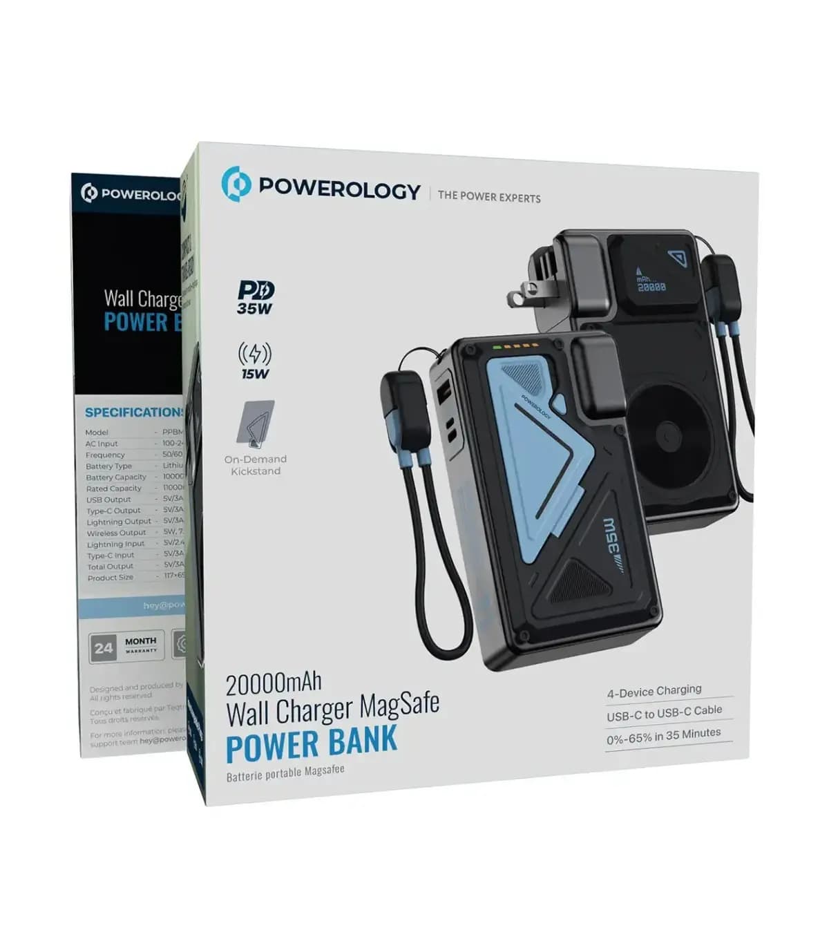 پاوربانک پریزدار 20 هزار پاورولوژی مدل Powerology 20000mAh Wall Charger MagSafe Power Bank PPBMH104