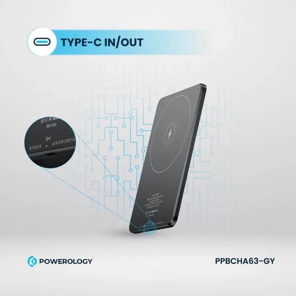 پاوربانک وایرلس فوق نازک 5000 مگ سیف پاورولوژی Powerology PPBCHA63 توان 20 وات — تصویر ۸