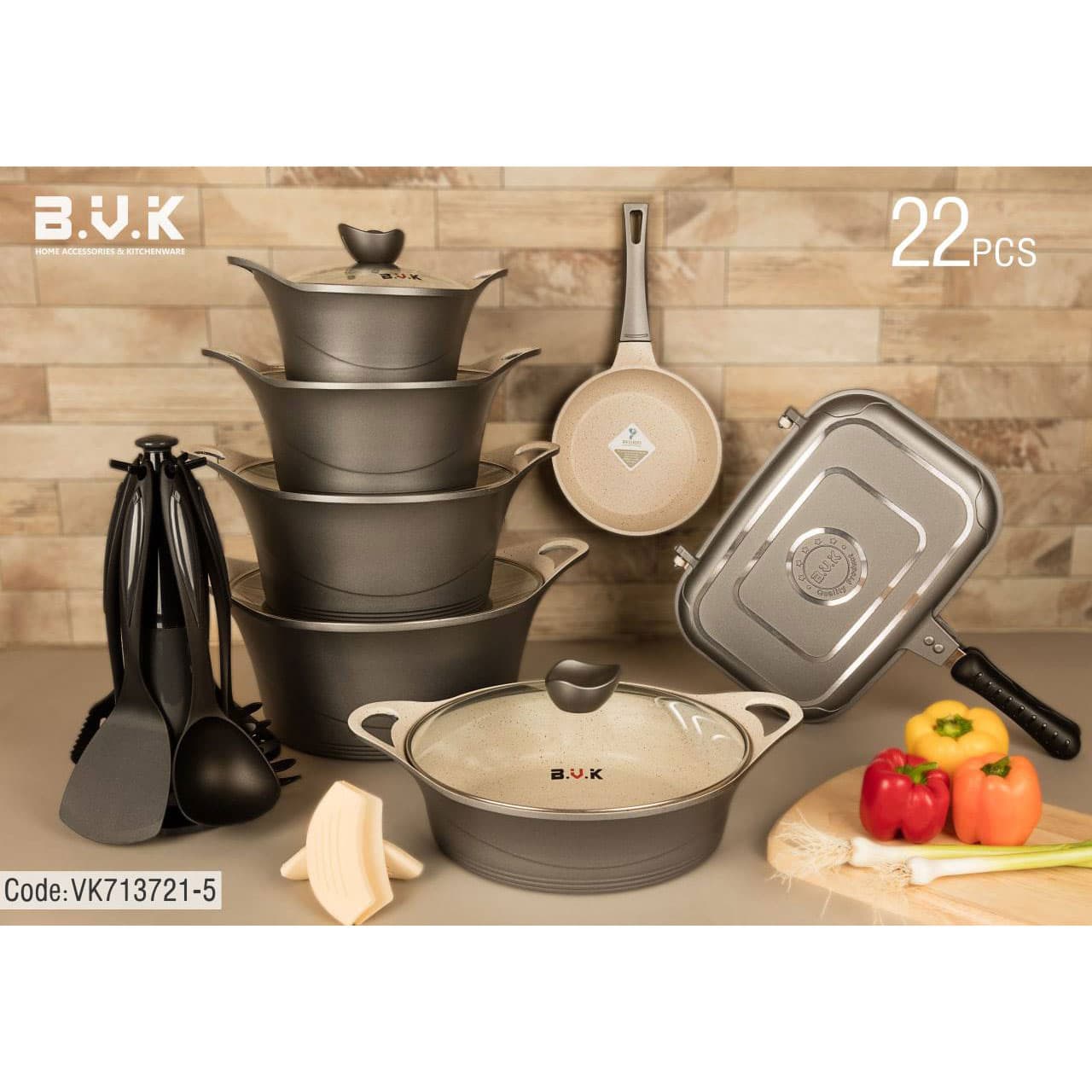 سرویس 22 پارچه قابلمه گرانیت B.V.K — تصویر ۵