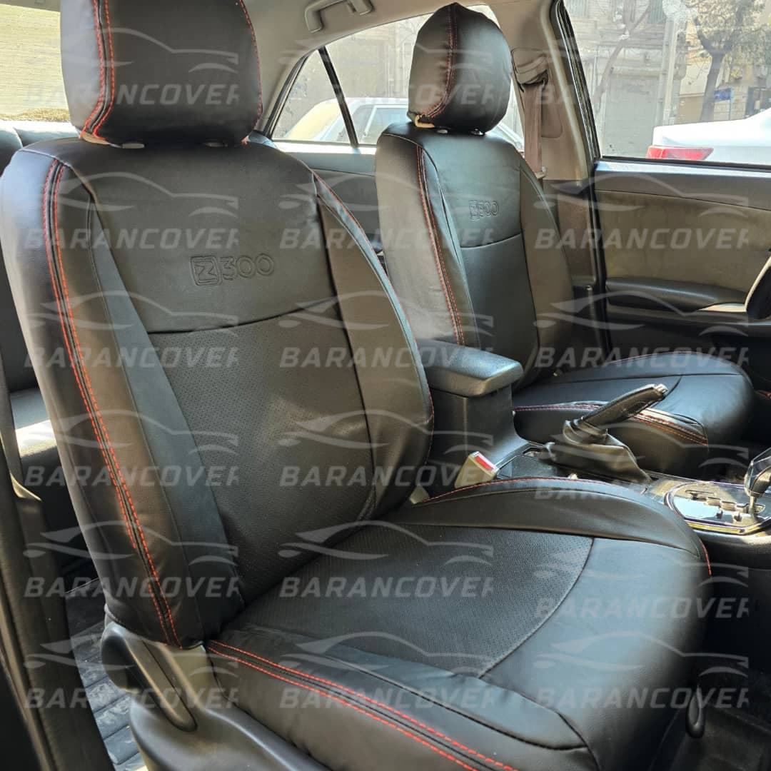 روکش صندلی آریو Z300 چرم مشکی دوخت قرمز — تصویر ۲