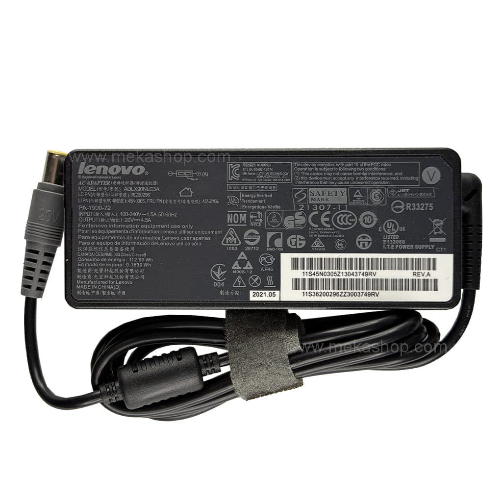 شارژر آداپتور اورجینال لپ تاپ لنوو Lenovo 20V 4.5A Pin 7.9*5.5