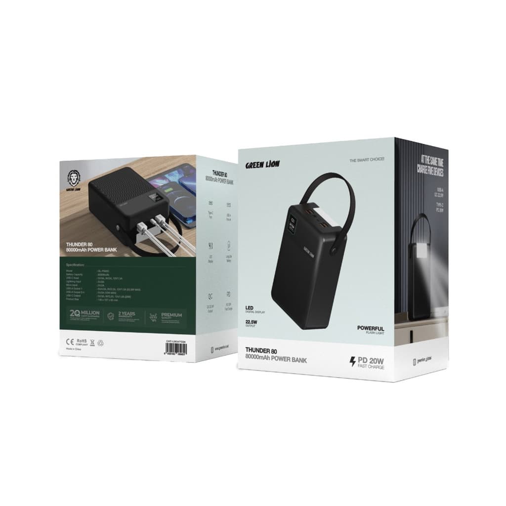 پاور بانک گرین لاین مدل Green Lion GNTHU80KPB Thunder 80 (80000mAh) Power Bank — تصویر ۵