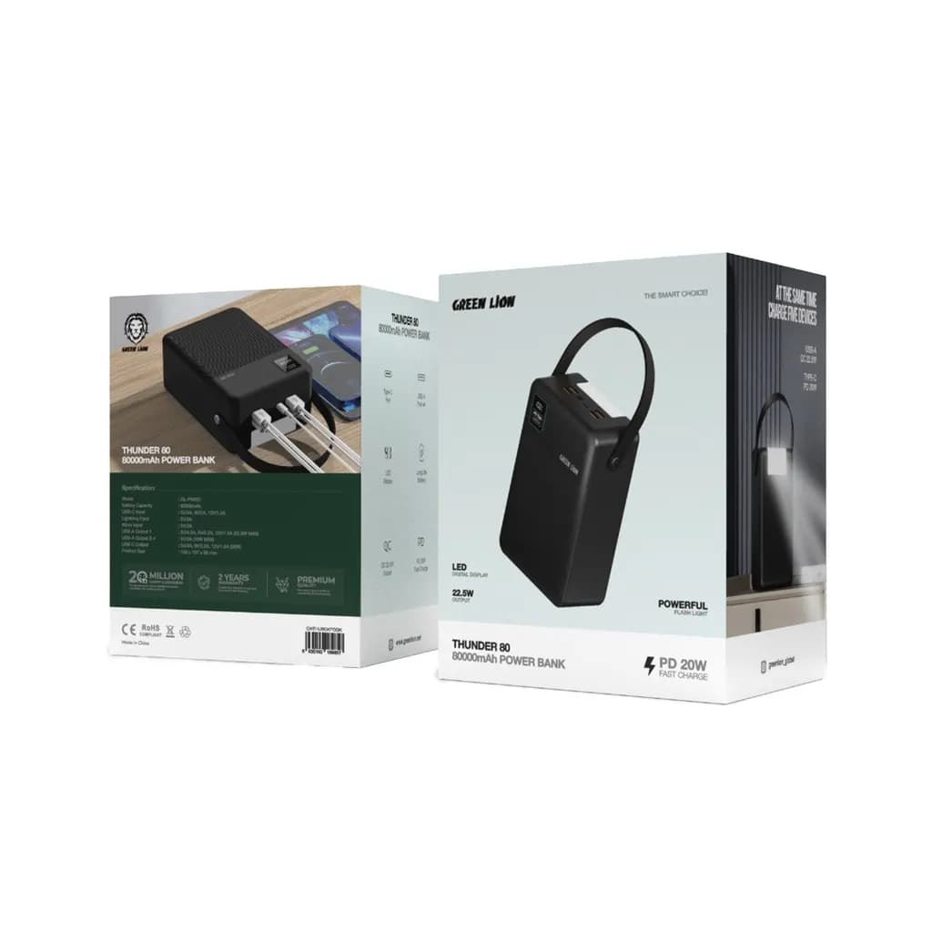 پاور بانک گرین لاین مدل Green Lion GNTHU80KPB Thunder 80 (80000mAh) Power Bank — تصویر ۱۱