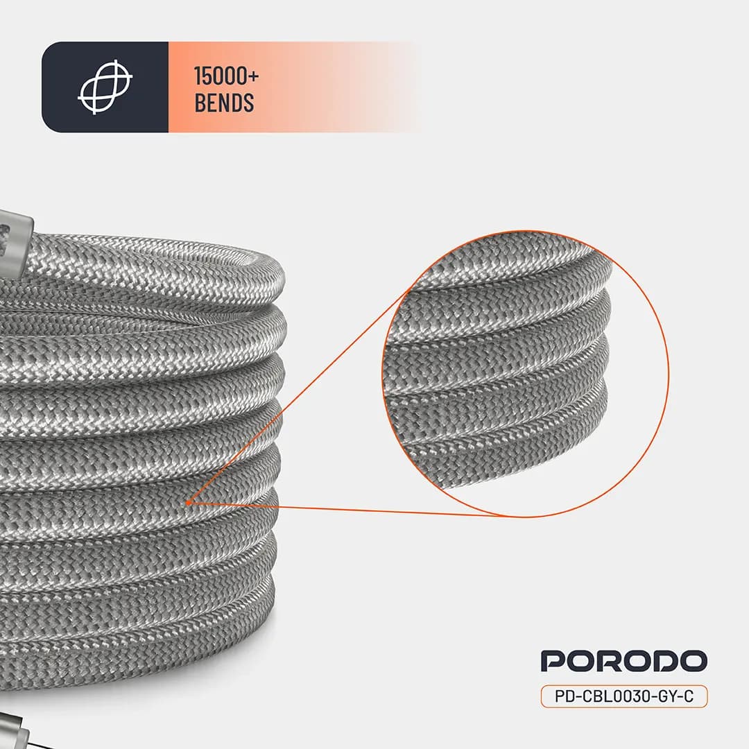 کابل مگنتی تایپ سی به تایپ سی 60 وات پرودو Porodo PD-CBL0030 60W Type-C to Type-C Magnetic Braided Cable — تصویر ۴