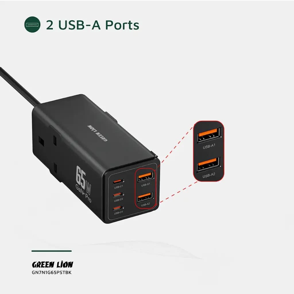 هاب شارژر گرین لاین Green Lion GN7N1G65PST 7 In 1 GaN 65W Power Strip — تصویر ۸