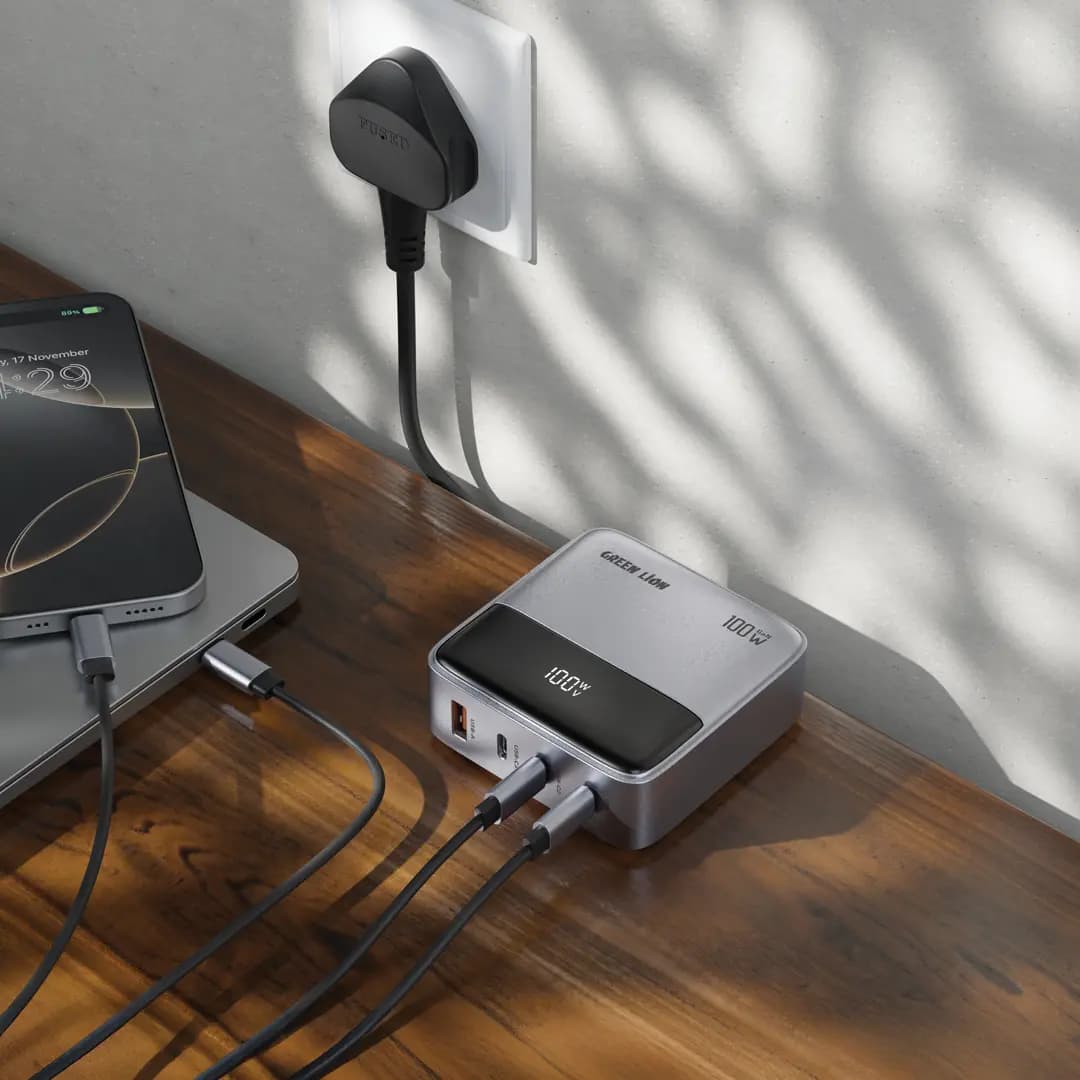 هاب شارژر رومیزی گرین لاین Green Lion GN100WADUK 100W GaN Premium UK Plug Adapter — تصویر ۳
