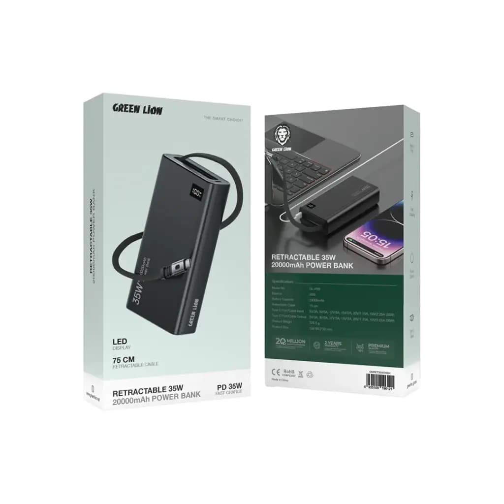 پاور بانک گرین لاین Green Lion GNRET35W20 Retractable 35W 20000mAh Power Bank — تصویر ۴