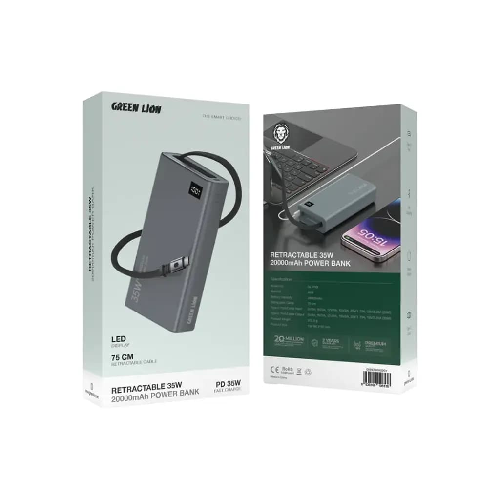 پاور بانک گرین لاین Green Lion GNRET35W20 Retractable 35W 20000mAh Power Bank — تصویر ۶