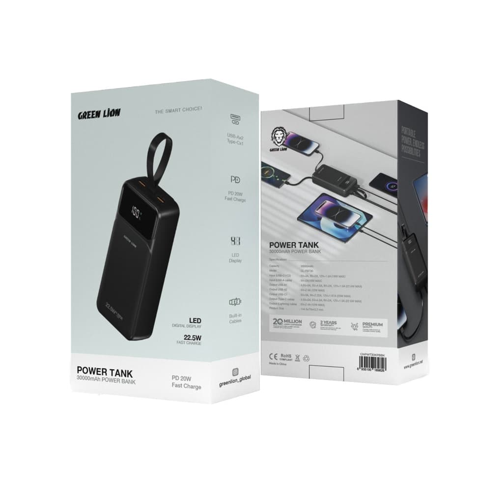 پاور بانک گرین لاین Green Lion GNPWT30KPB Power Tank Power Bank 30000mAh — تصویر ۴