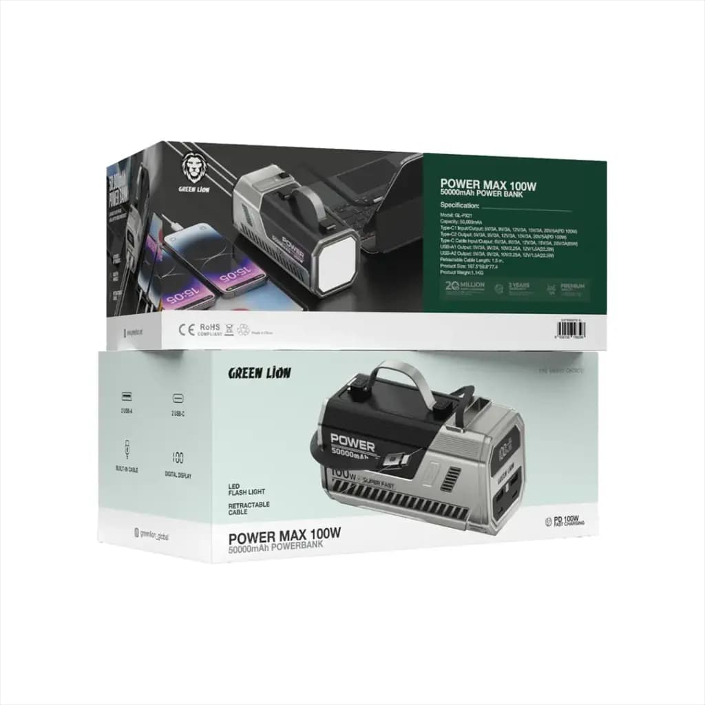 پاوربانک ۵۰۰۰۰ میلی‌آمپر گرین لاین Green Lion GNPWM50PB1 50000mAh Power Bank 100W — تصویر ۴