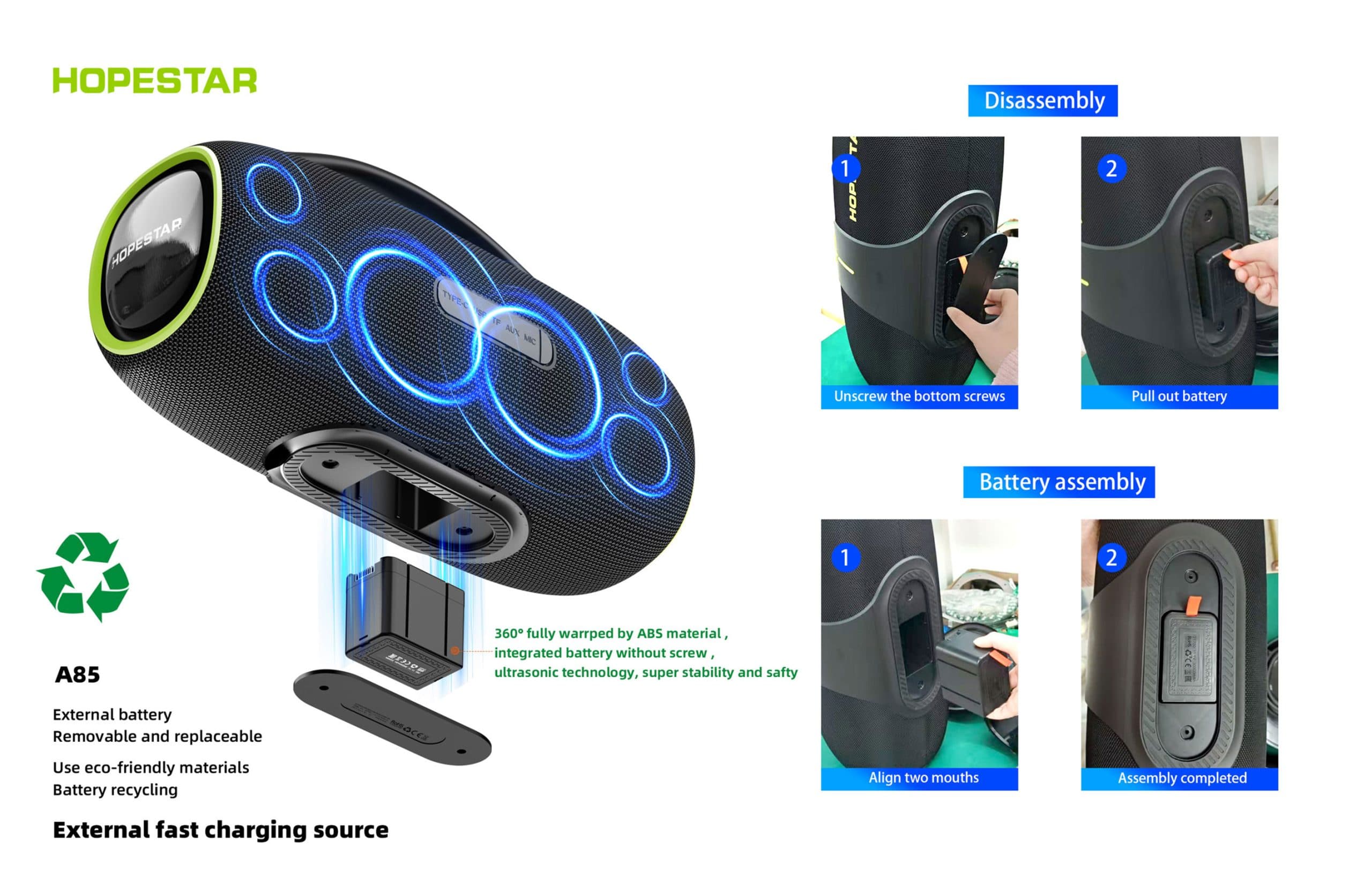 اسپیکر بلوتوثی قابل حمل هوپ استار Hopestar A85 wireless speaker — تصویر ۸