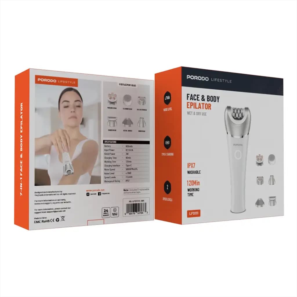 دستگاه اپیلیدی صورت و بدن پرودو مدل Porodo LFST111 epilator 7IN1 — تصویر ۷