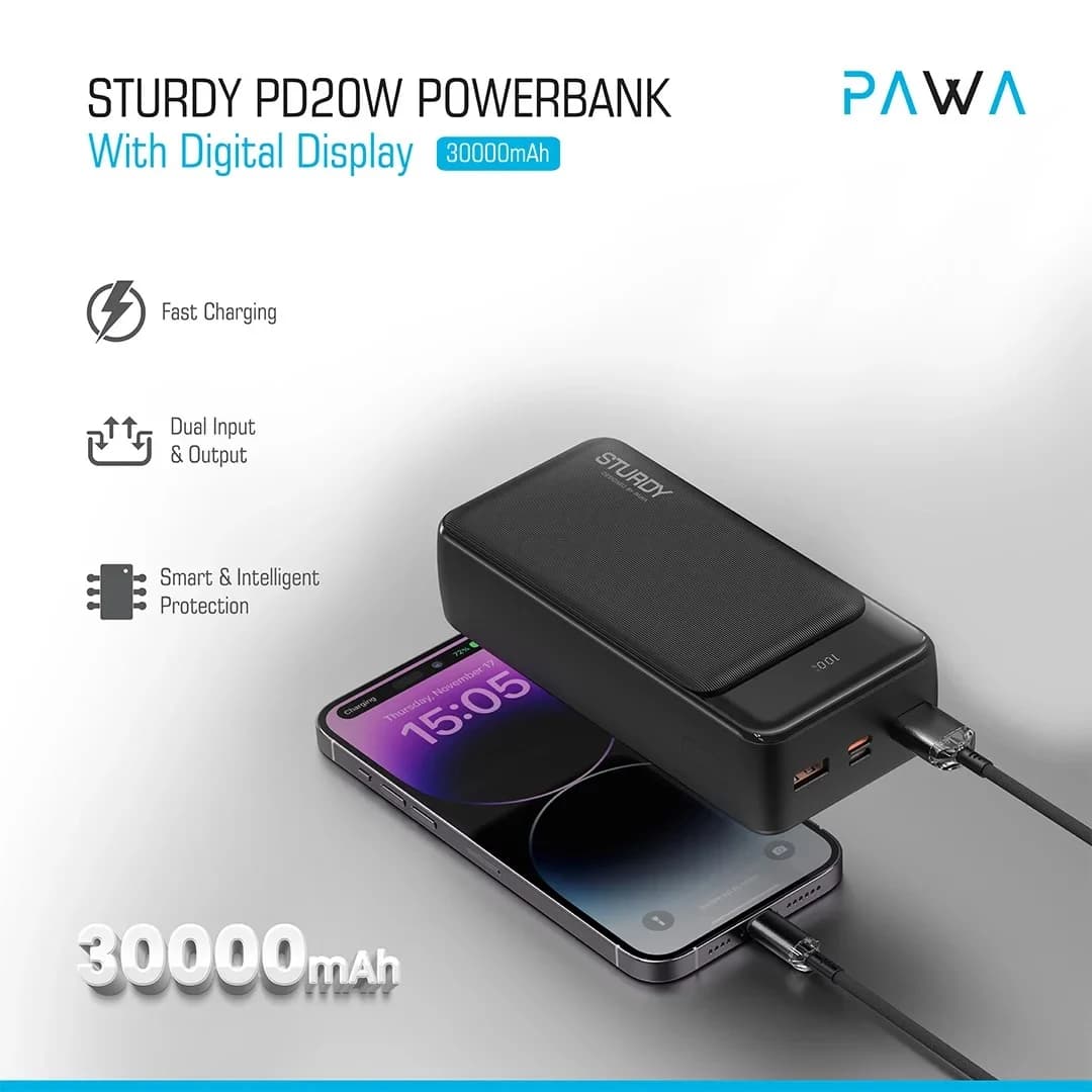 پاوربانک پاوا مدل Sturdy PD20W ظرفیت 30000 میلی آمپر ساعت — تصویر ۱۲