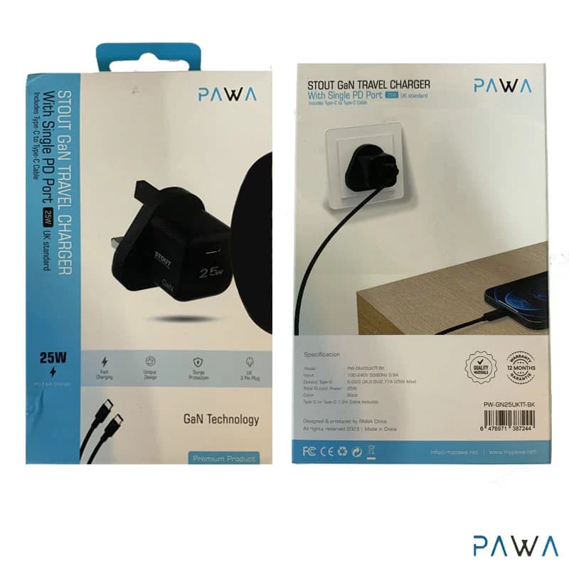 شارژر دیواری 25 وات پاوا مدل Stout GaN Travel Charger به همراه کابل USB-C — تصویر ۵