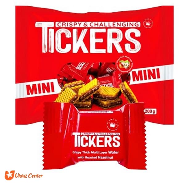 ویفر کاکائویی تیکرز با کرم فندقی و تکه های فندق 200 گرم