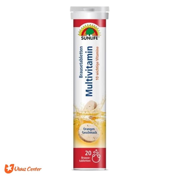 قرص جوشان مولتی ویتامین Sunlife با طعم پرتقال بسته 20 عددی — تصویر ۲