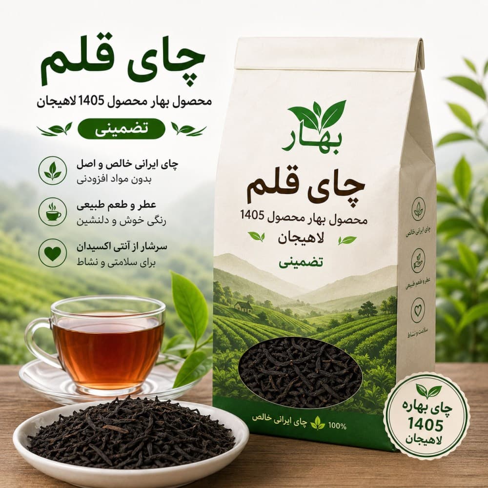 چای قلم بهار محصول 1405 لاهیجان، چای سیاه ایرانی خالص 1 کیلویی — تصویر ۴